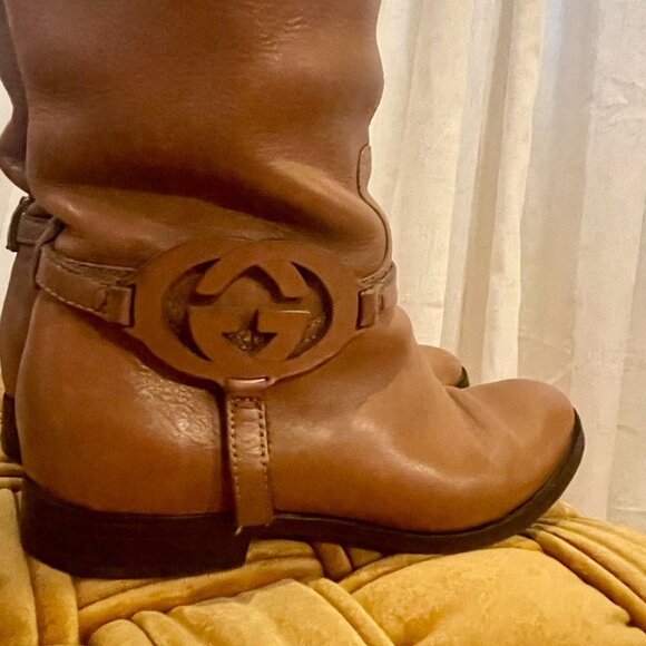 Gucci Interlocking G Logo Leather Riding Boots Sz7 with dustbag - Picture 7 of 12